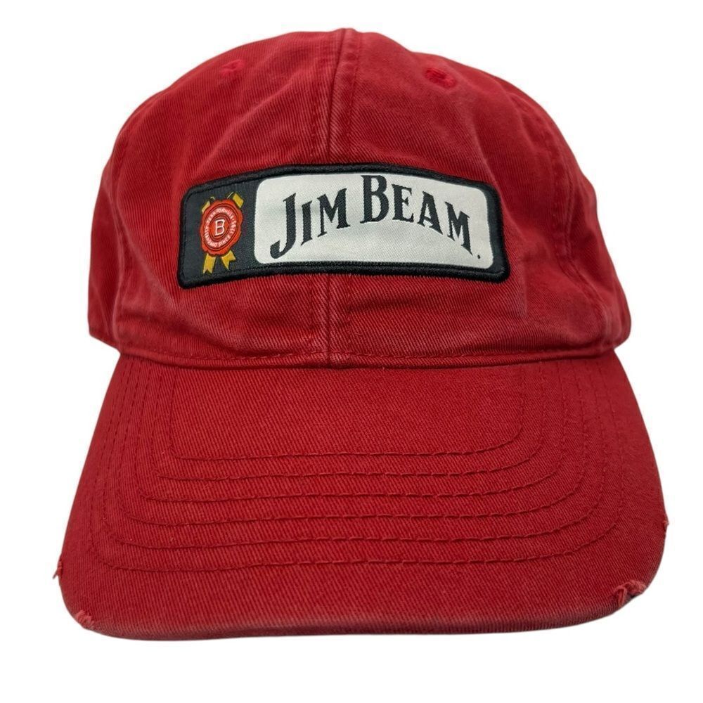 JIM BEAM Hat Adjustable Red Kentucky Whiskey Bourbon distressed 100% cotton